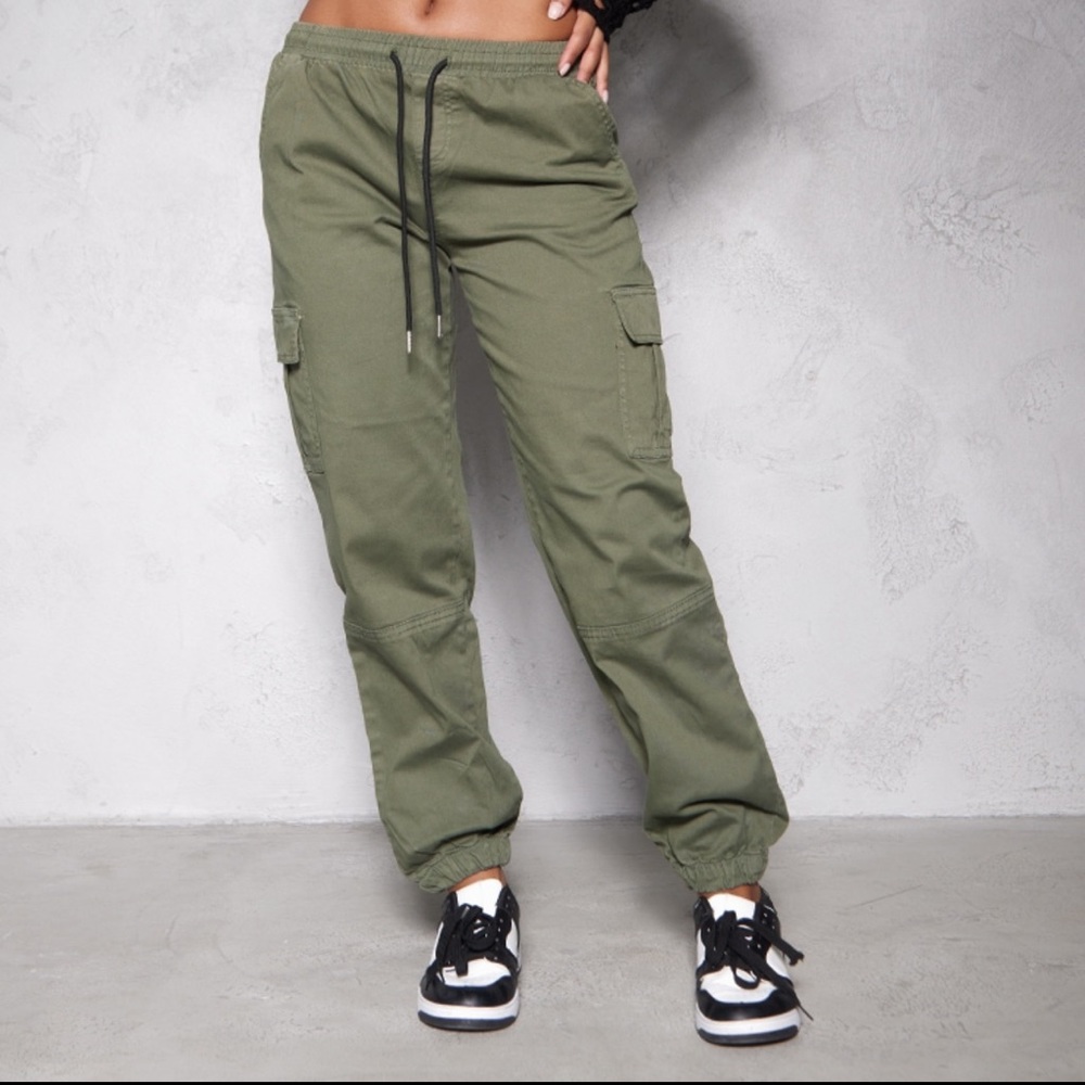 Khaki Elasticated Waist Cuffed Cargos